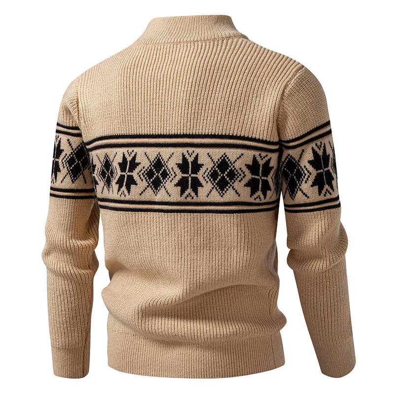 Herren Norwegermuster-Strickjacke mit Stehkragen und Reißverschluss Nord Taschen