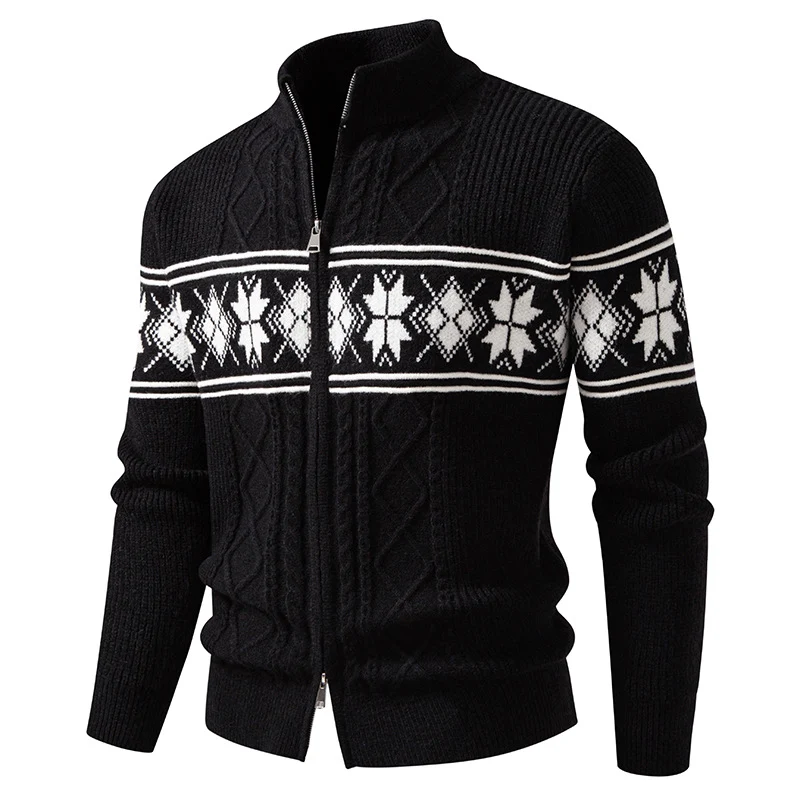 Herren Norwegermuster-Strickjacke mit Stehkragen und Reißverschluss Nord Taschen