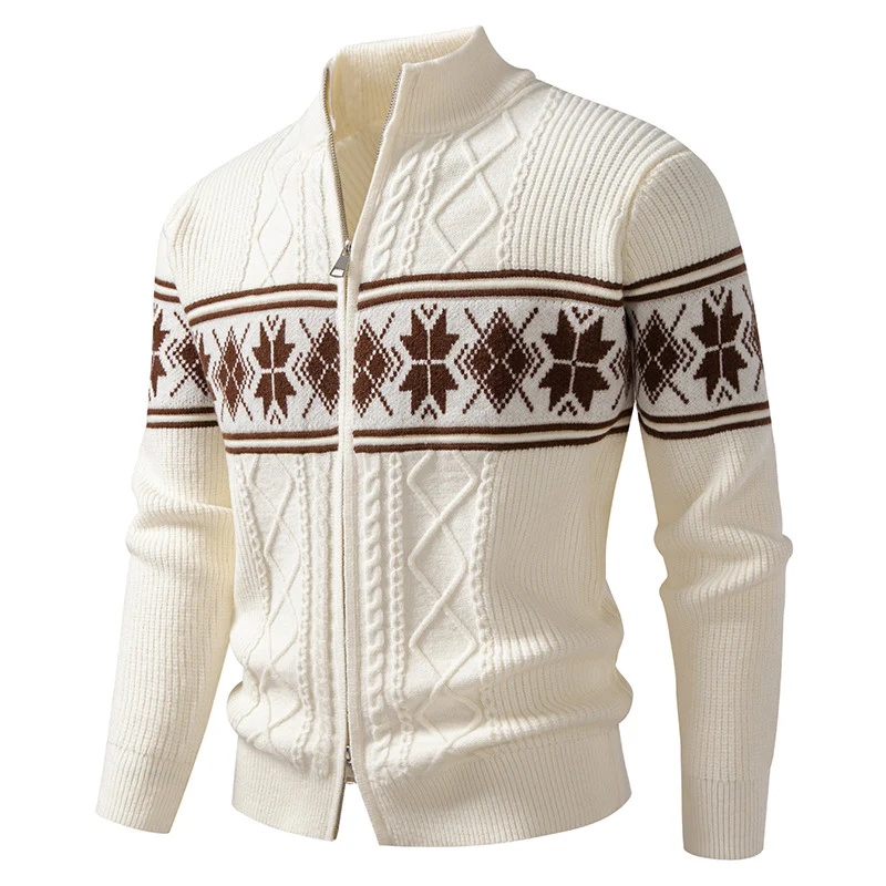 Herren Norwegermuster-Strickjacke mit Stehkragen und Reißverschluss Nord Taschen