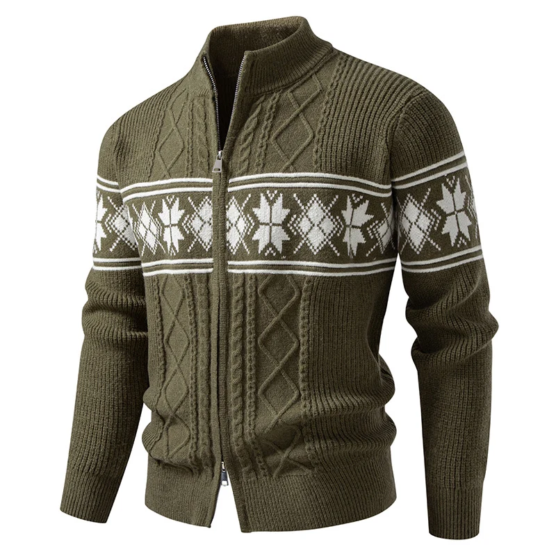 Herren Norwegermuster-Strickjacke mit Stehkragen und Reißverschluss Nord Taschen
