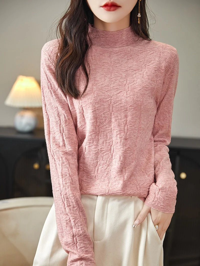 Damen Strukturiertes Feinstrick-Longsleeve mit Stehkragen und kastiger Silhouette Nord Taschen
