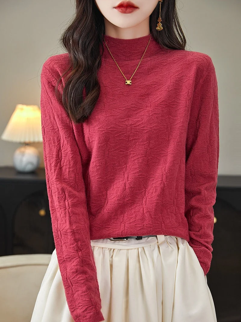Damen Strukturiertes Feinstrick-Longsleeve mit Stehkragen und kastiger Silhouette Nord Taschen