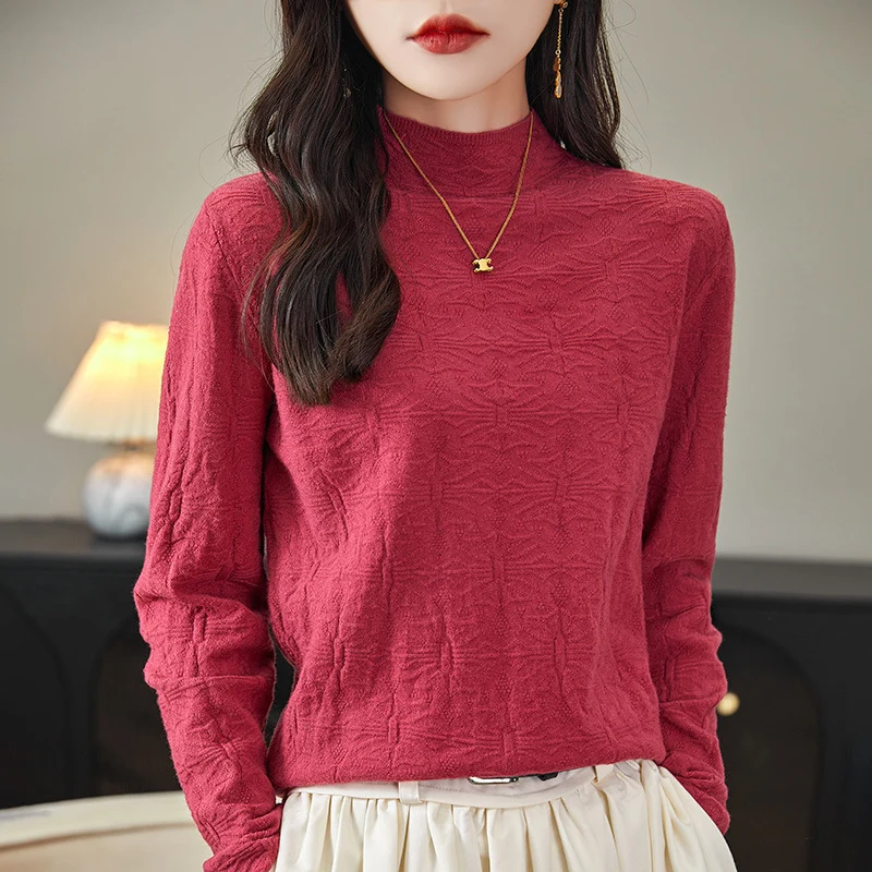 Damen Strukturiertes Feinstrick-Longsleeve mit Stehkragen und kastiger Silhouette Nord Taschen