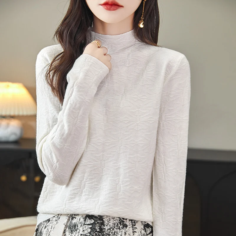 Damen Strukturiertes Feinstrick-Longsleeve mit Stehkragen und kastiger Silhouette Nord Taschen