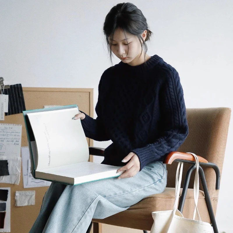 Damen Strukturierter Zopfmuster-Pullover aus Merino-Mix mit gerippten Abschlüssen und kastiger Passform Nord Taschen