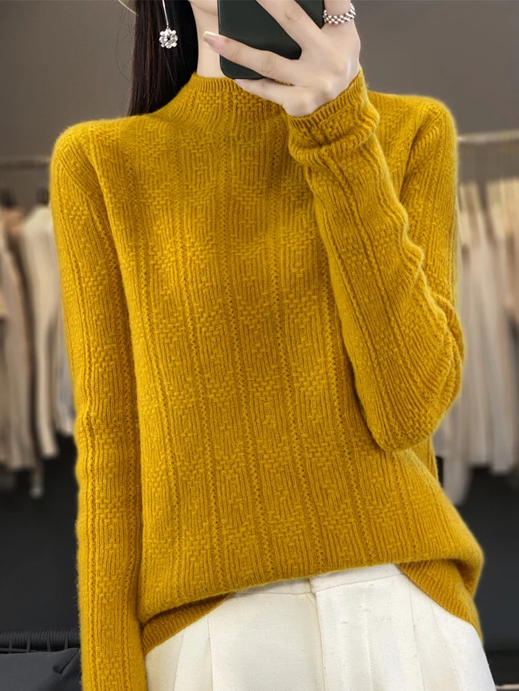 Damen Strukturierter Mockneck-Pullover aus kaschmirähnlicher Wollmischung Nord Taschen