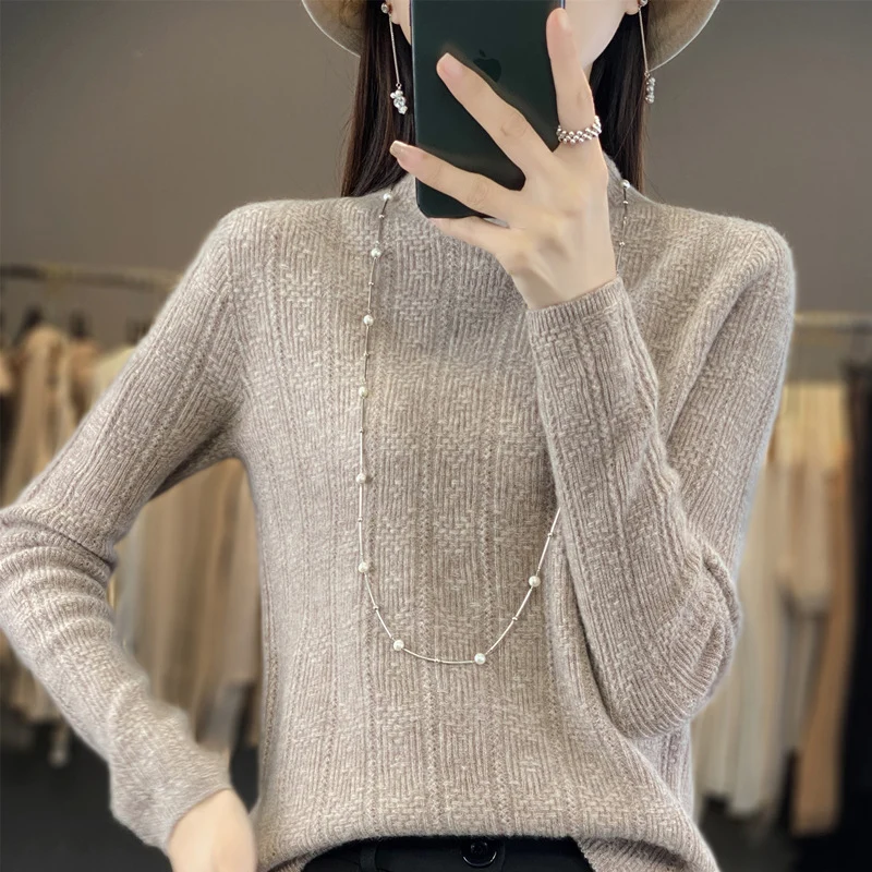 Damen Strukturierter Mockneck-Pullover aus kaschmirähnlicher Wollmischung Nord Taschen