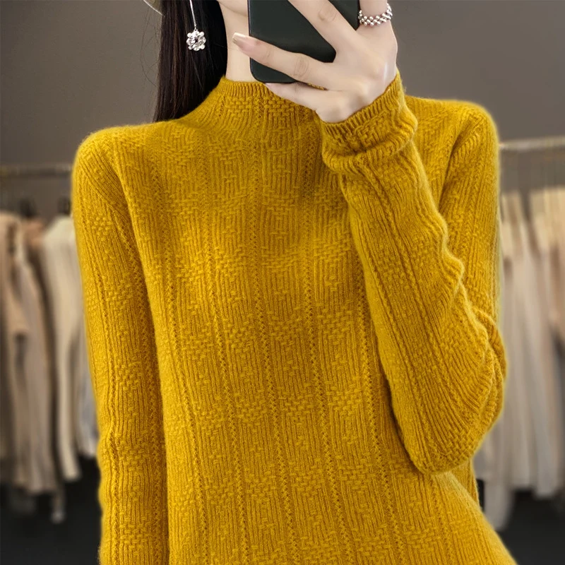 Damen Strukturierter Mockneck-Pullover aus kaschmirähnlicher Wollmischung Nord Taschen