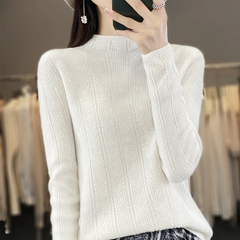 Damen Strukturierter Mockneck-Pullover aus kaschmirähnlicher Wollmischung Nord Taschen