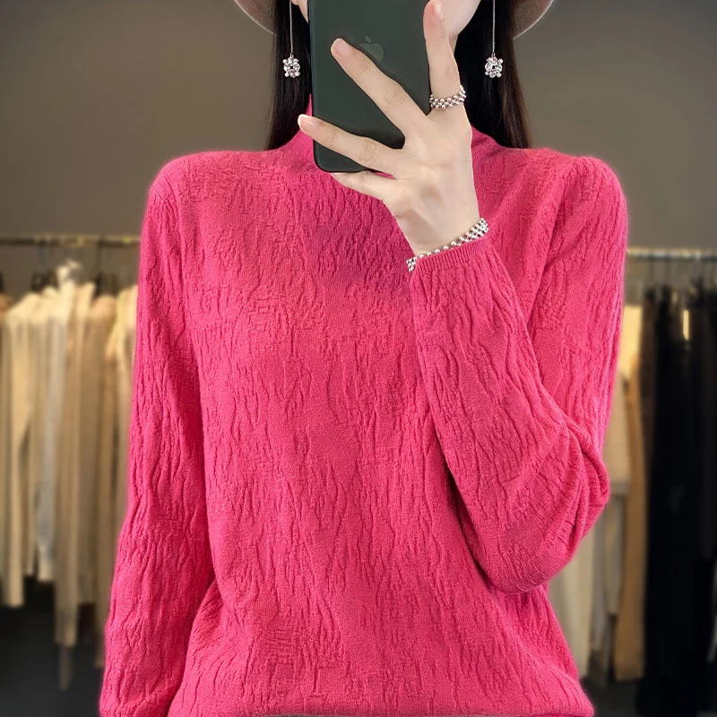 Damen Strukturierter Feinstrick-Pullover mit kurzem Stehkragen und Crinkle-Optik Nord Taschen