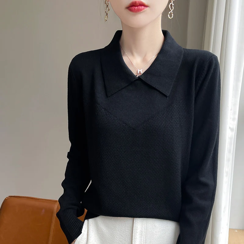 Damen Strickpullover mit Hemdkragen und strukturierter Vorderseite Nord Taschen