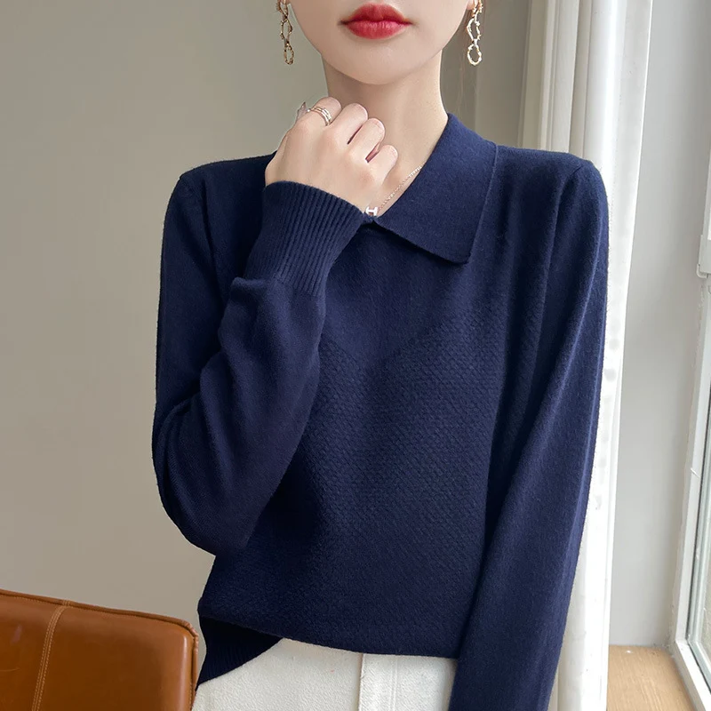 Damen Strickpullover mit Hemdkragen und strukturierter Vorderseite Nord Taschen