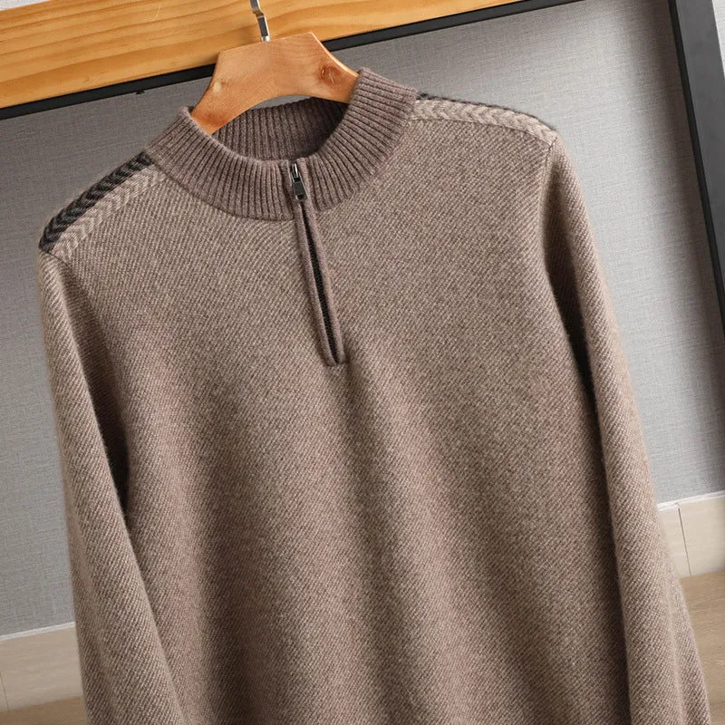 Herren Halbzip-Rollkragenpullover aus Kaschmir-Mix mit feiner Rippkante Nord Taschen