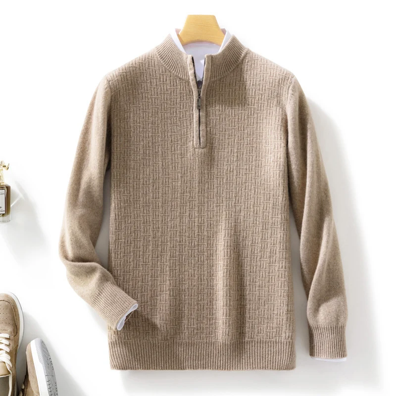 Herren Halbhoher Feinstrick-Pullover mit kurzem Stehkragen und Halbzipper Nord Taschen