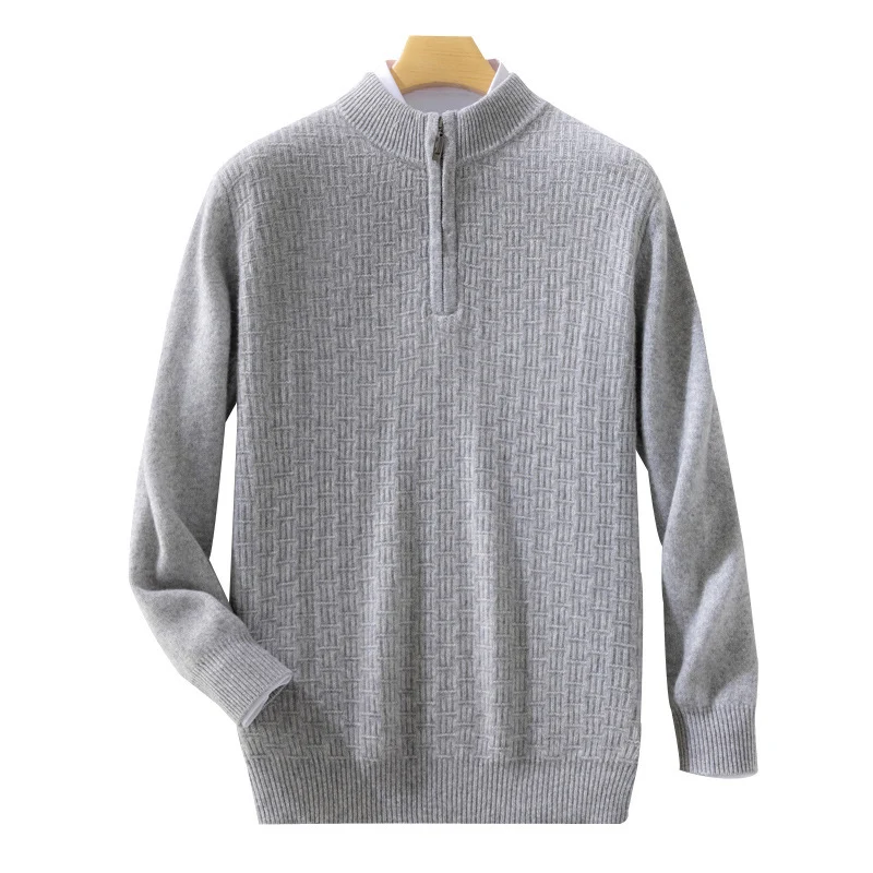 Herren Halbhoher Feinstrick-Pullover mit kurzem Stehkragen und Halbzipper Nord Taschen