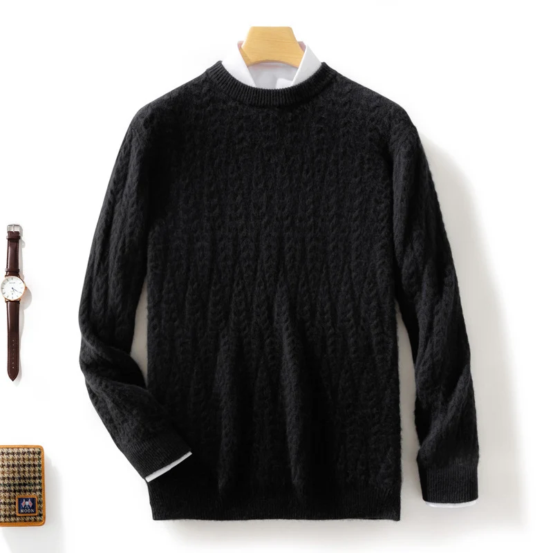 Herren gehobener Zopfstrickpullover mit Rundhals und Merino‑Mischung Nord Taschen
