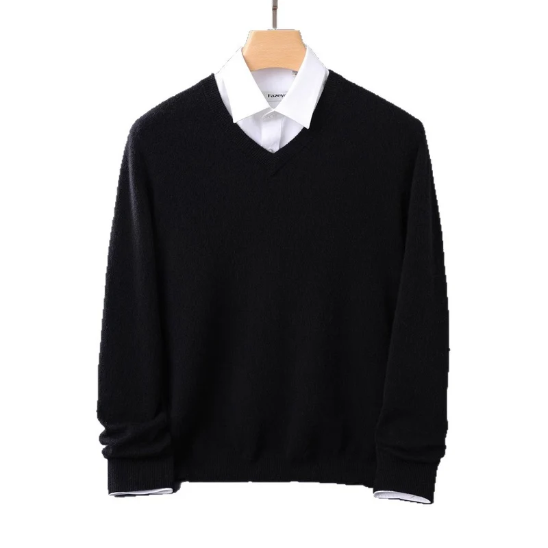 Herren Feiner V-Ausschnitt-Pullover aus Merino-Kaschmir-Mix mit gerippten Bündchen Nord Taschen