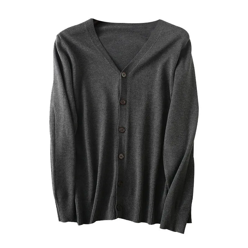 Herren Feiner V‑Ausschnitt-Cardigan aus leichtem Feinstrick mit geripptem Saum Nord Taschen