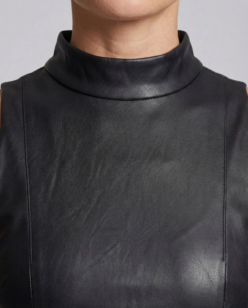 Damen Kunstleder Minikleid Ärmellos