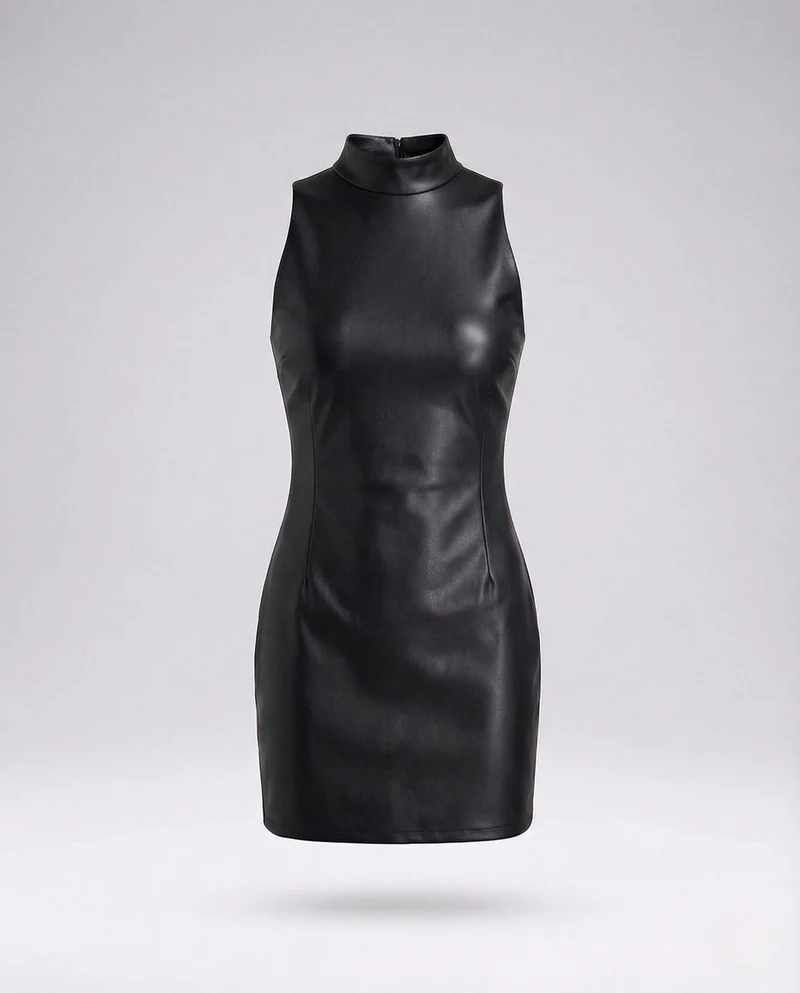 Damen Kunstleder Minikleid Ärmellos