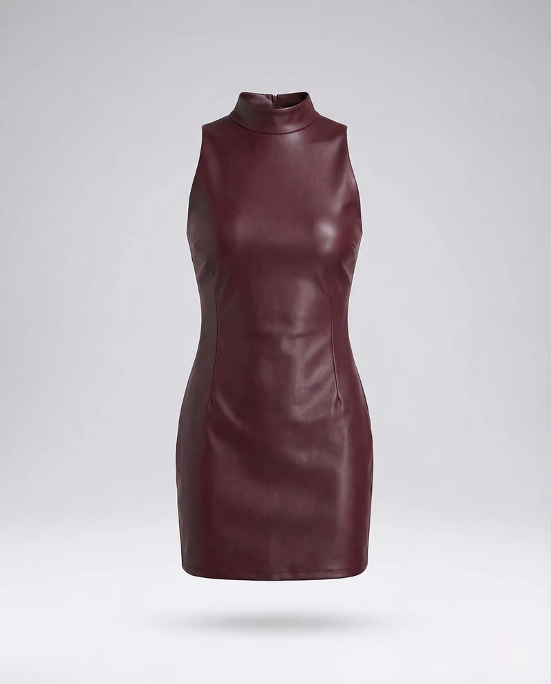 Damen Kunstleder Minikleid Ärmellos
