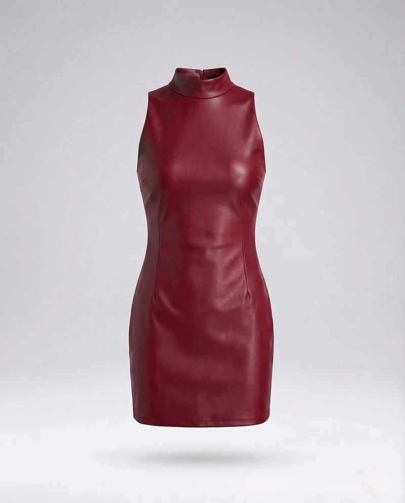 Damen Kunstleder Minikleid Ärmellos