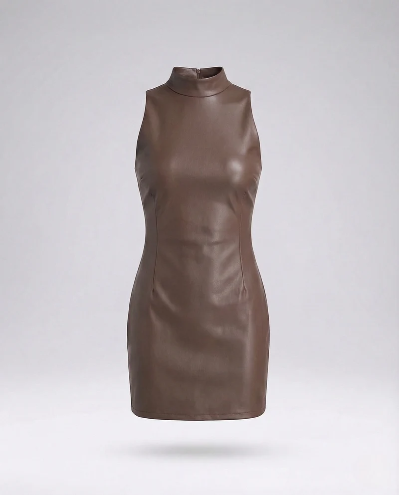 Damen Kunstleder Minikleid Ärmellos