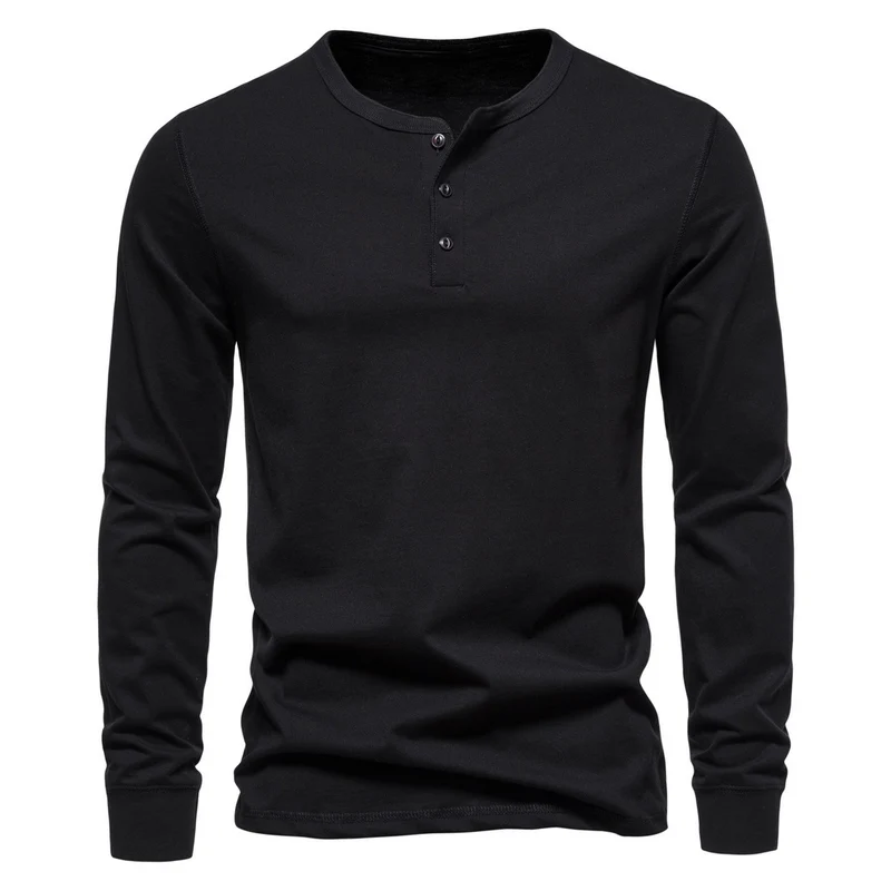 Herren Langärmliges Henley‑Shirt aus Baumwollmix mit dreifacher Knopfleiste und schmaler Silhouette Nord Taschen