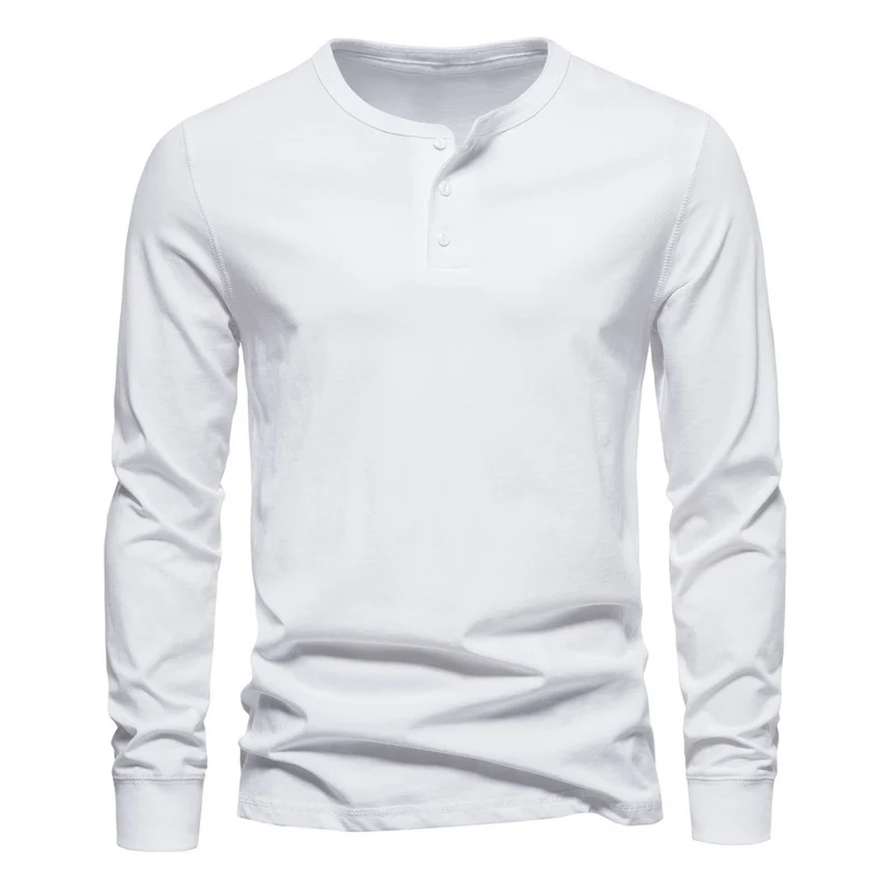 Herren Langärmliges Henley‑Shirt aus Baumwollmix mit dreifacher Knopfleiste und schmaler Silhouette Nord Taschen