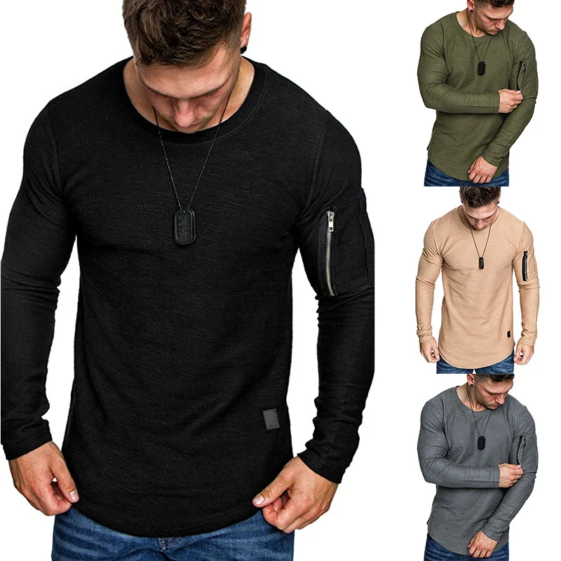 Herren Langärmeliges Struktur-Longsleeve mit Reißverschlusstasche am Oberarm Nord Taschen