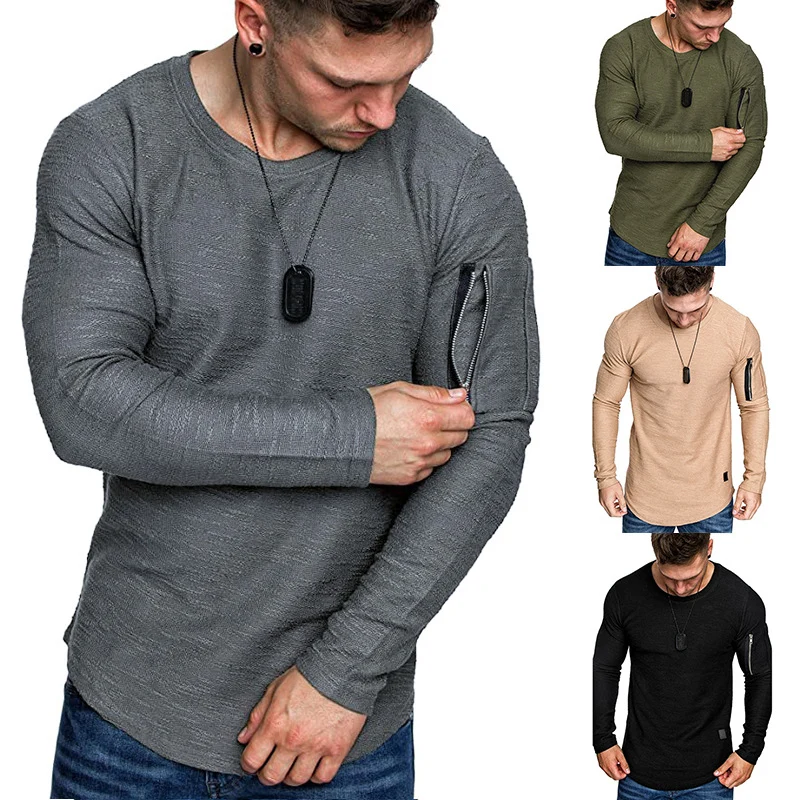 Herren Langärmeliges Struktur-Longsleeve mit Reißverschlusstasche am Oberarm Nord Taschen