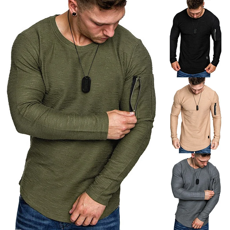 Herren Langärmeliges Struktur-Longsleeve mit Reißverschlusstasche am Oberarm Nord Taschen