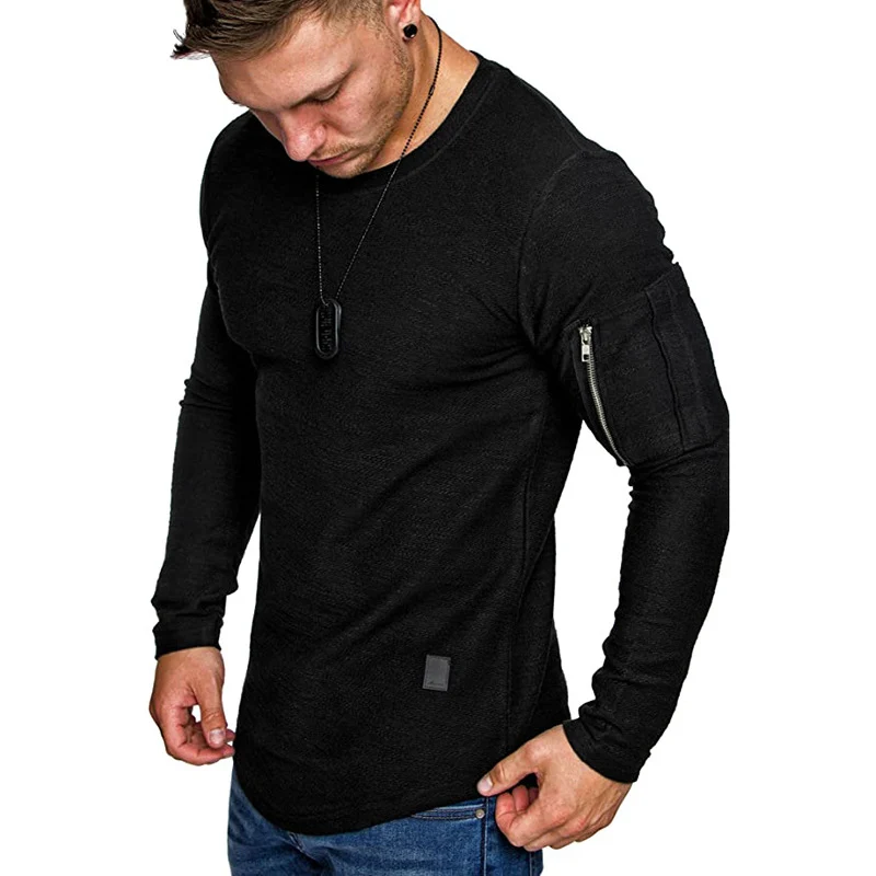 Herren Langärmeliges Struktur-Longsleeve mit Reißverschlusstasche am Oberarm Nord Taschen