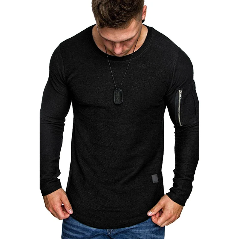 Herren Langärmeliges Struktur-Longsleeve mit Reißverschlusstasche am Oberarm Nord Taschen