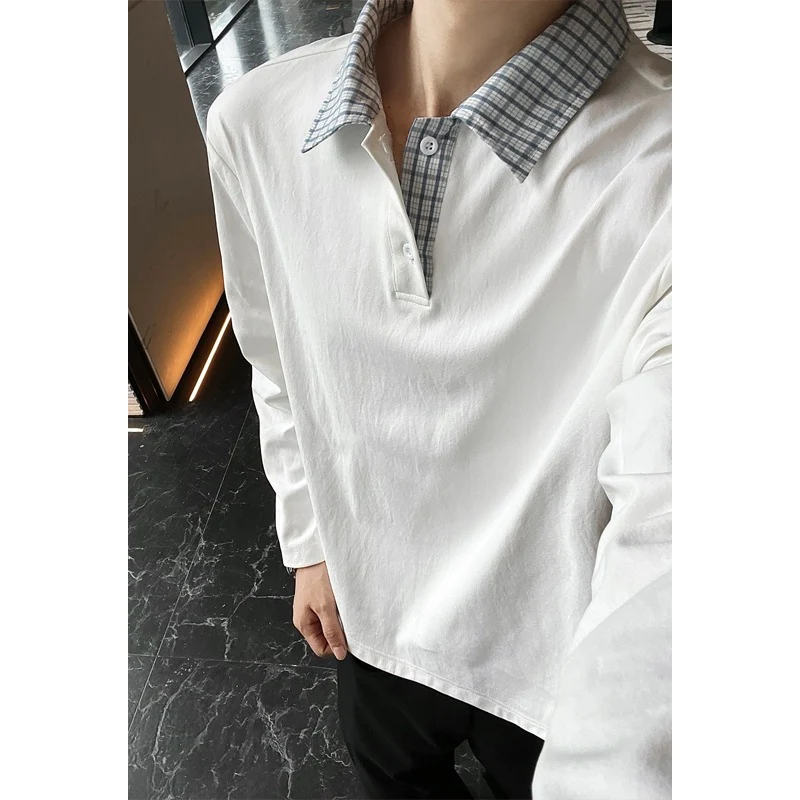 Herren Langarm-Poloshirt mit kontrastkariertem Hemdkragen Nord Taschen
