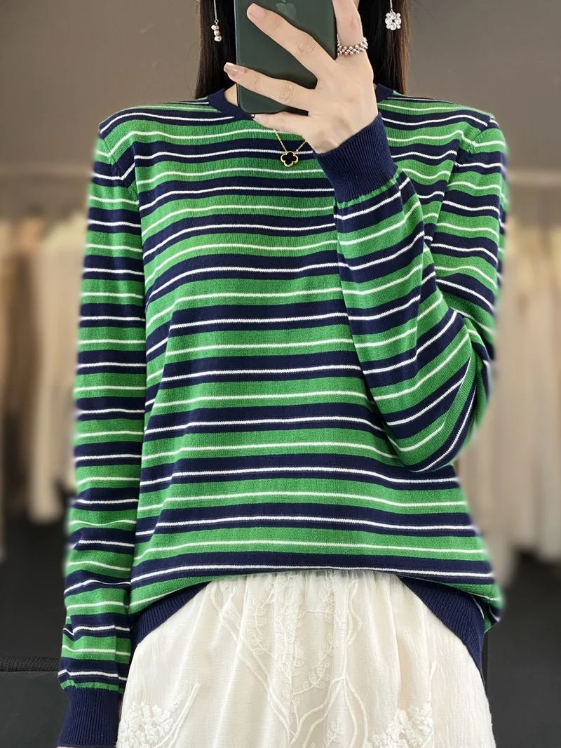 Damen Lässiger Ringel-Feinstrickpullover mit Boxy‑Silhouette und kontrastierenden Rippbündchen Nord Taschen