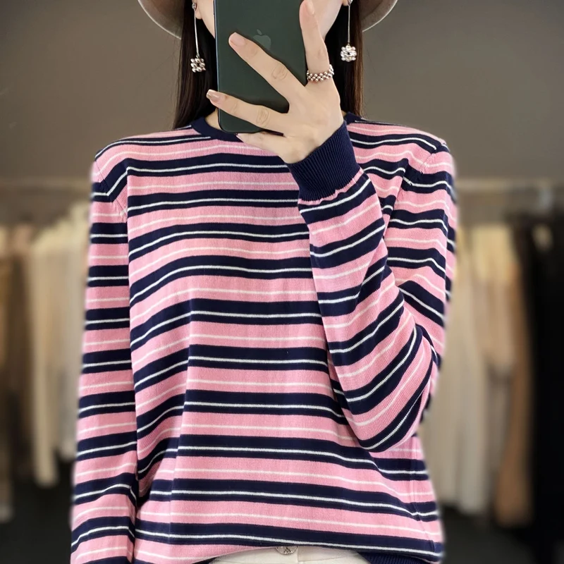 Damen Lässiger Ringel-Feinstrickpullover mit Boxy‑Silhouette und kontrastierenden Rippbündchen Nord Taschen