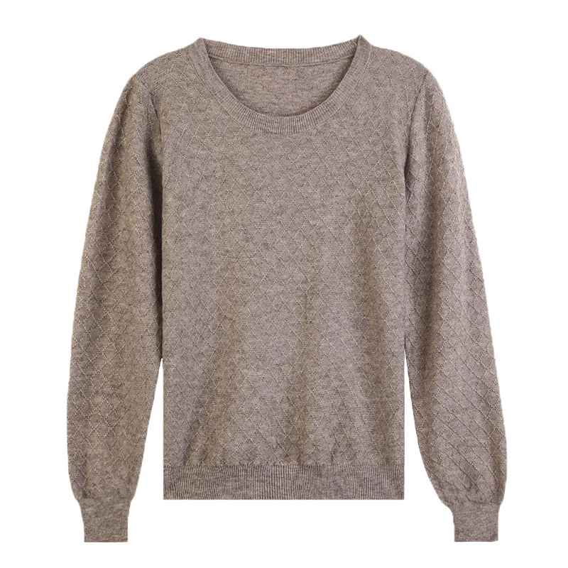 Damen Lässiger Feinstrickpullover mit dezentem Rautenmuster und gerippten Bündchen Nord Taschen