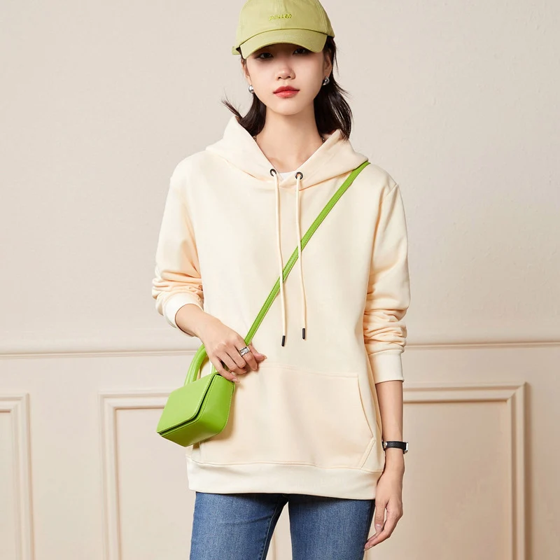 Damen Oversize-Kapuzenpullover aus Baumwoll-Mix mit Kängurutasche und gerippten Bündchen Nord Taschen