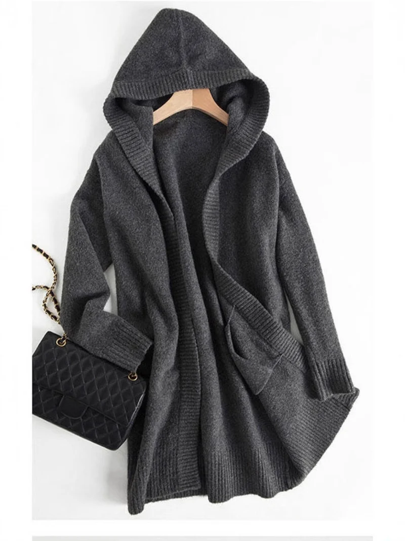 Damen Oversize Kapuzencardigan im Kaschmir‑Look mit offenem Fall und breiter Rippe Nord Taschen