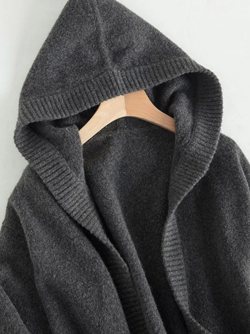 Damen Oversize Kapuzencardigan im Kaschmir‑Look mit offenem Fall und breiter Rippe Nord Taschen
