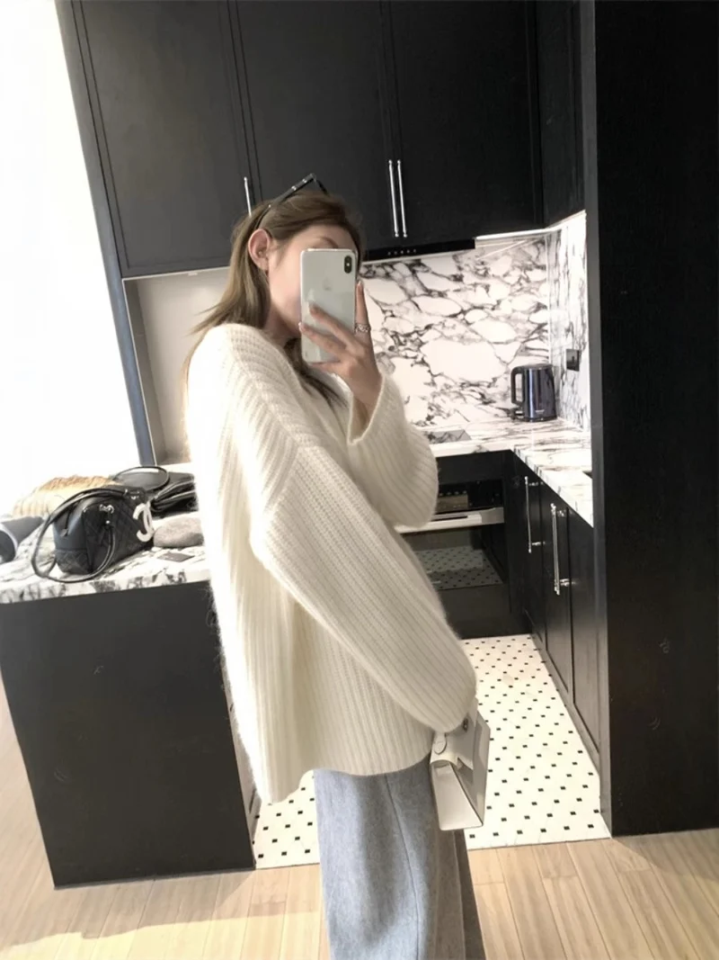 Damen Oversize Flauschpullover im Mohair‑Look mit strukturierter Rippenoptik Nord Taschen