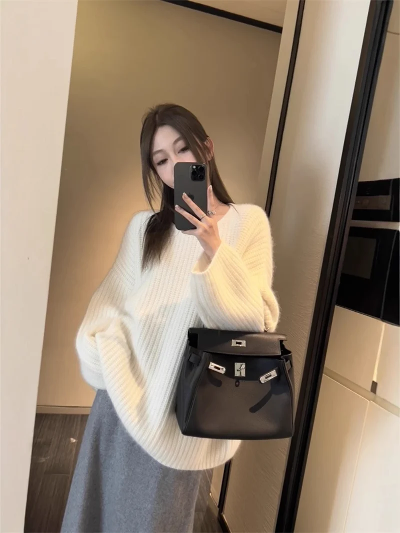 Damen Oversize Flauschpullover im Mohair‑Look mit strukturierter Rippenoptik Nord Taschen