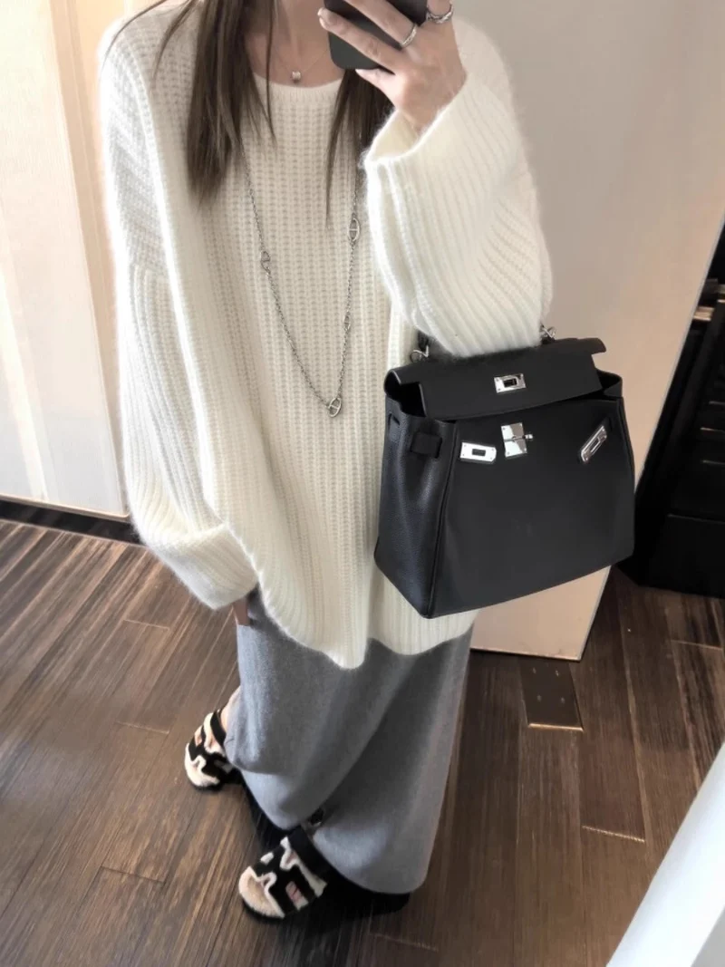 Damen Oversize Flauschpullover im Mohair‑Look mit strukturierter Rippenoptik Nord Taschen