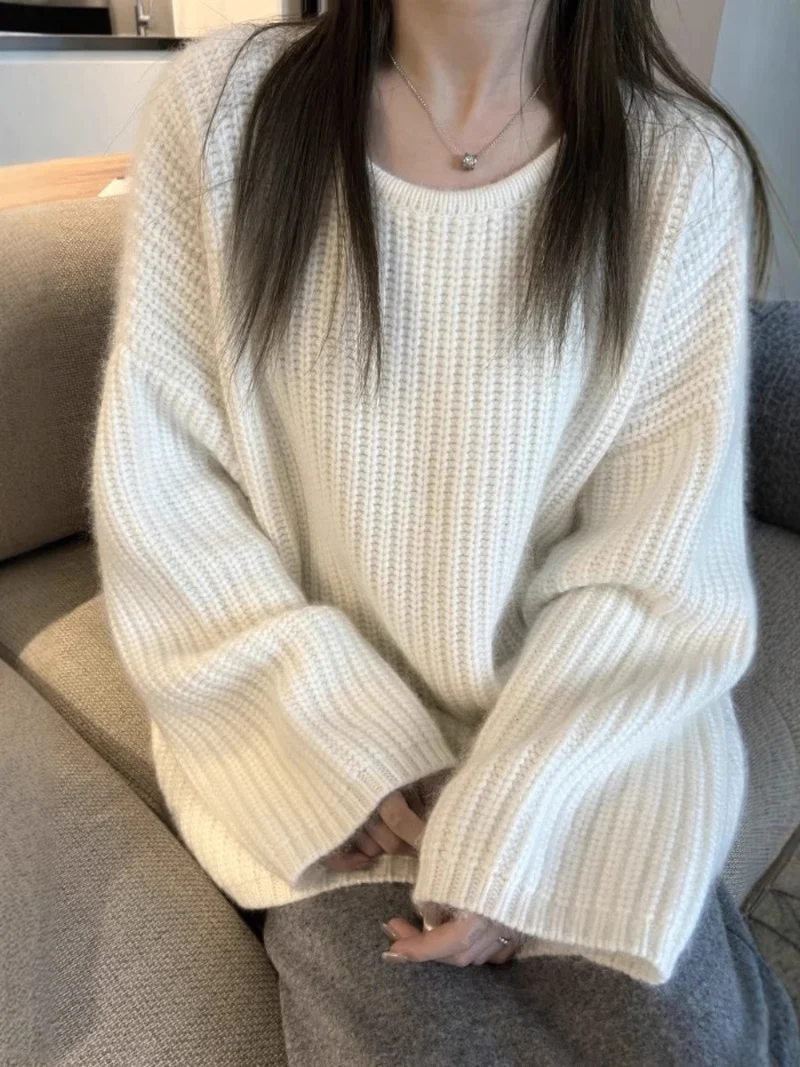 Damen Oversize Flauschpullover im Mohair‑Look mit strukturierter Rippenoptik Nord Taschen