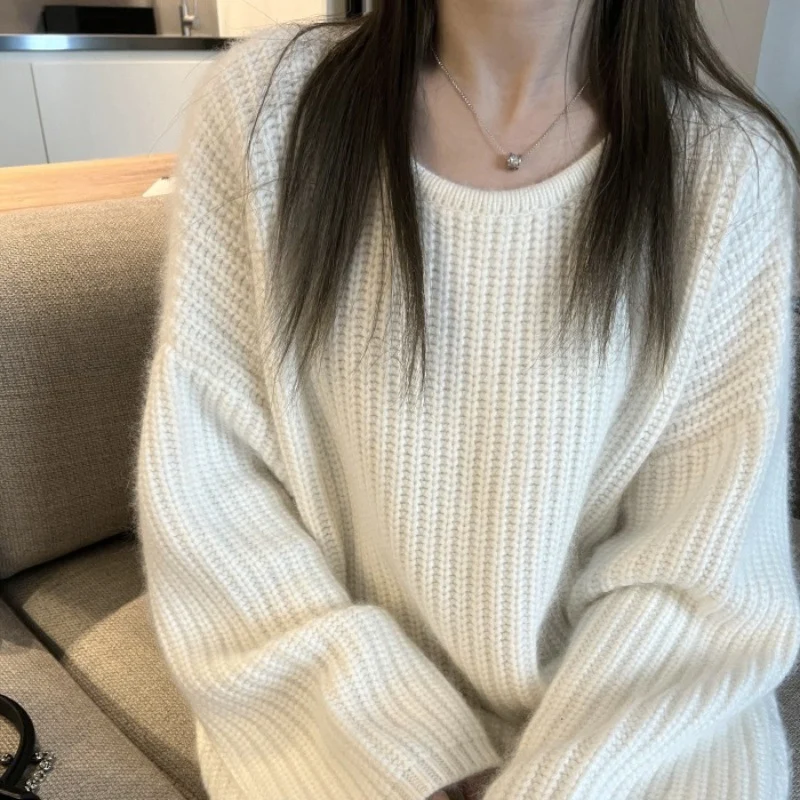 Damen Oversize Flauschpullover im Mohair‑Look mit strukturierter Rippenoptik Nord Taschen