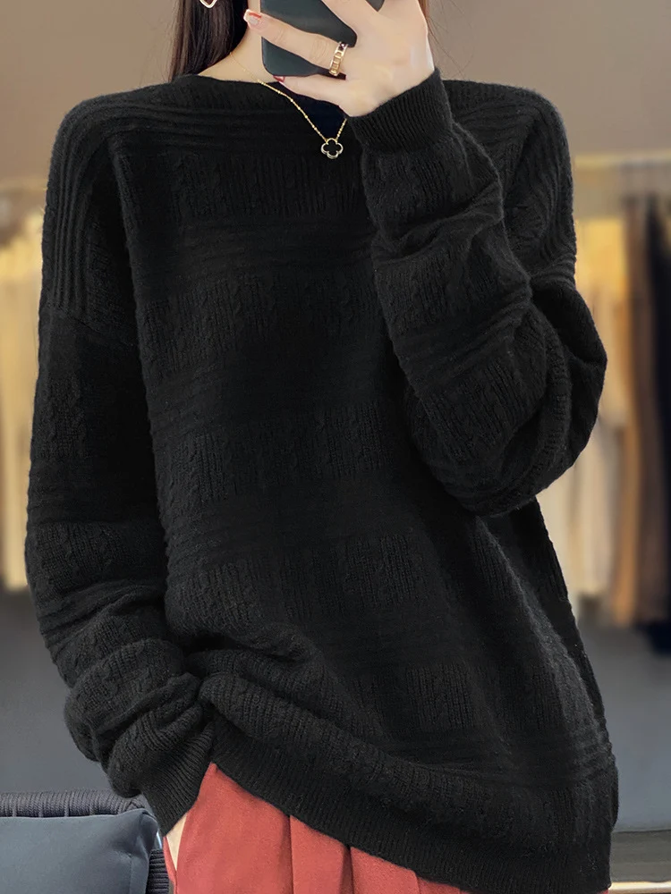 Damen Oversize-Feinstrickpullover mit Strukturblöcken, Mohair‑Look und Rundhalsausschnitt Nord Taschen