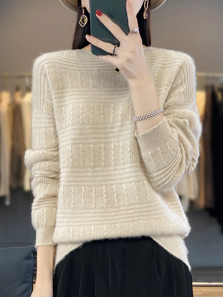 Damen Oversize-Feinstrickpullover mit Strukturblöcken, Mohair‑Look und Rundhalsausschnitt Nord Taschen