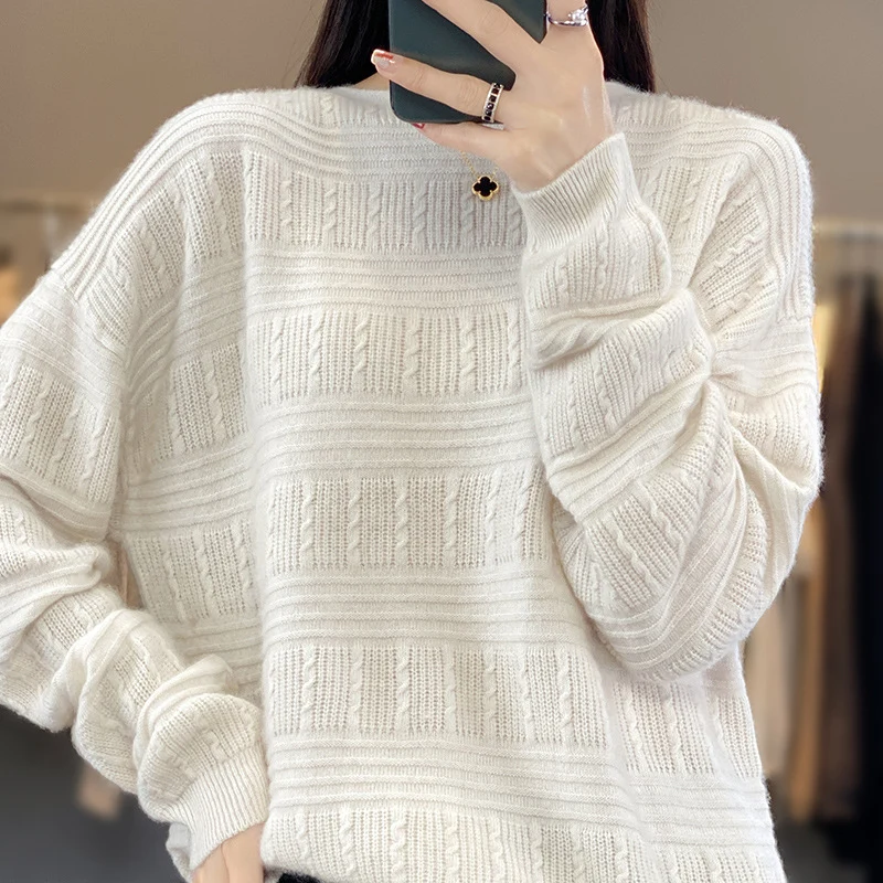 Damen Oversize-Feinstrickpullover mit Strukturblöcken, Mohair‑Look und Rundhalsausschnitt Nord Taschen