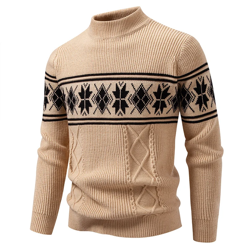 Herren Norwegermuster-Rollkragenpullover aus Feinstrick mit Zopfmuster-Details Nord Taschen